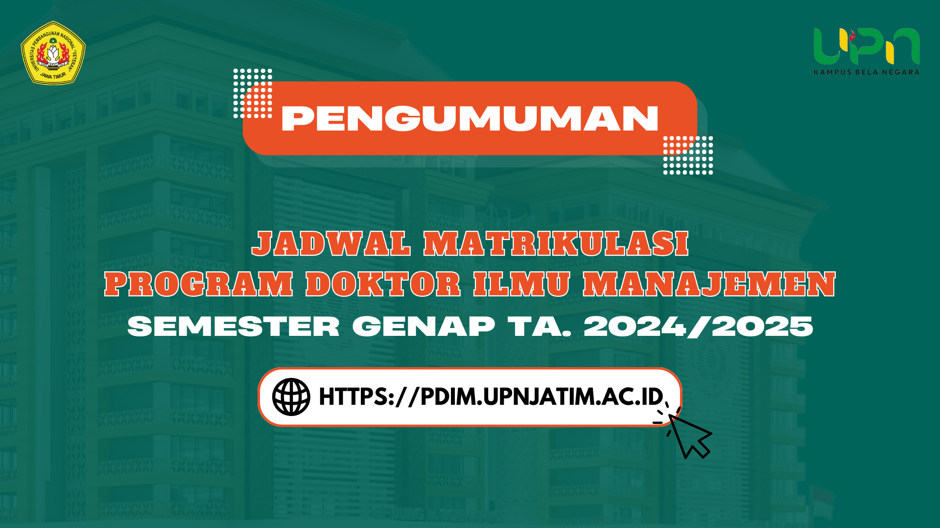 Jadwal Matrikulasi Semester Genap TA. 2024/2025 Program Doktor Ilmu Manajemen